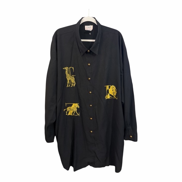 Vintage CST Studio Black Oversized Safari Animal Embroidered Button Down Shirt - Picture 2 of 7